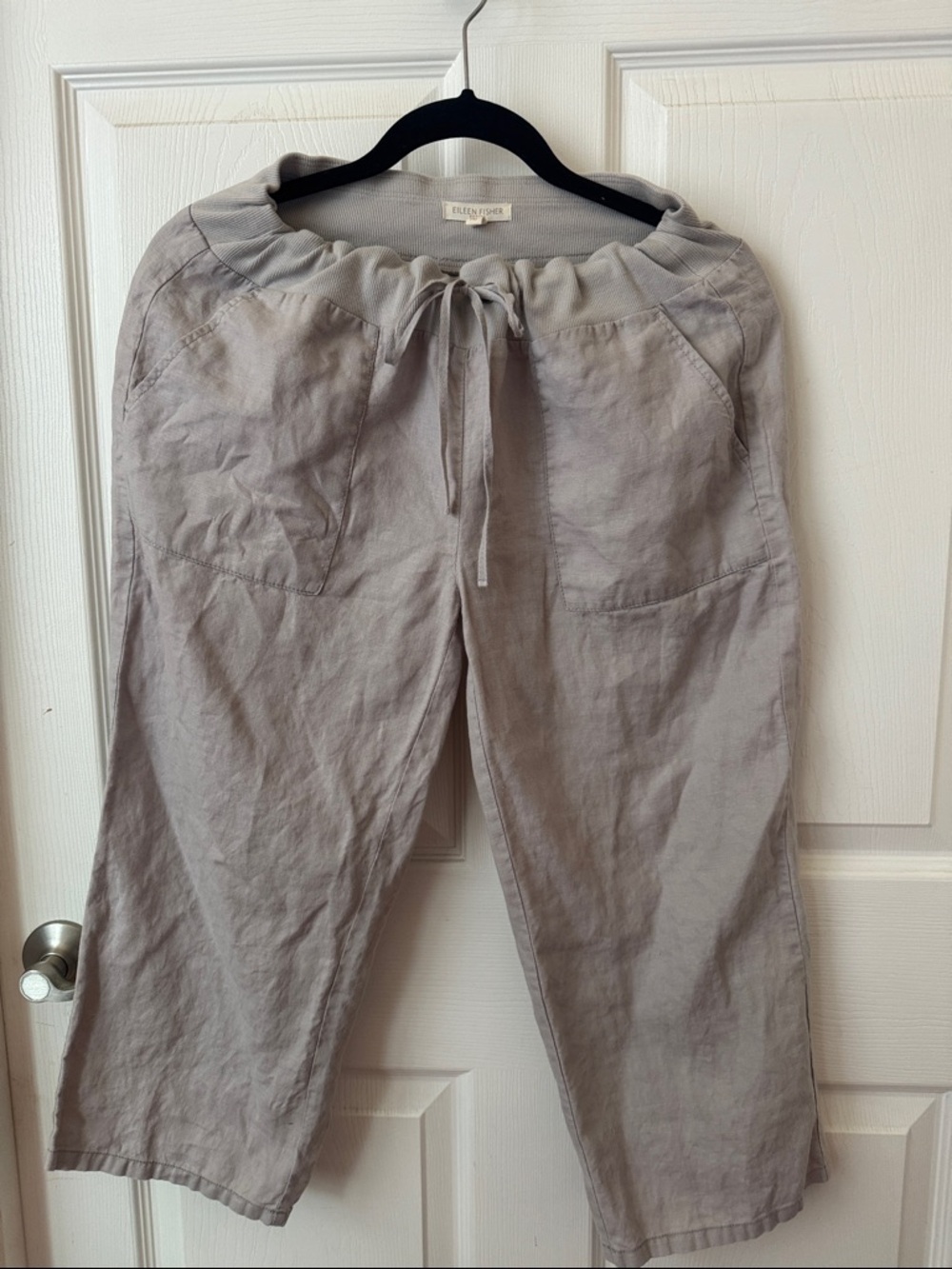 Eileen Fisher Soft Beige Linen-Cotton Drawstring Crop Pants 100% Linen